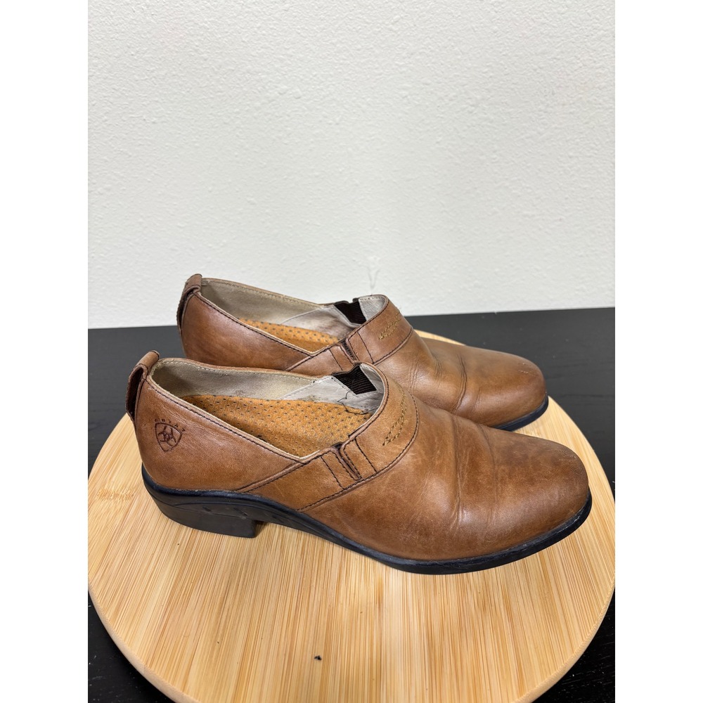 Ariat Leather Paddock Clogs Women 8 Brown Slip On Western Work Shoes 52326